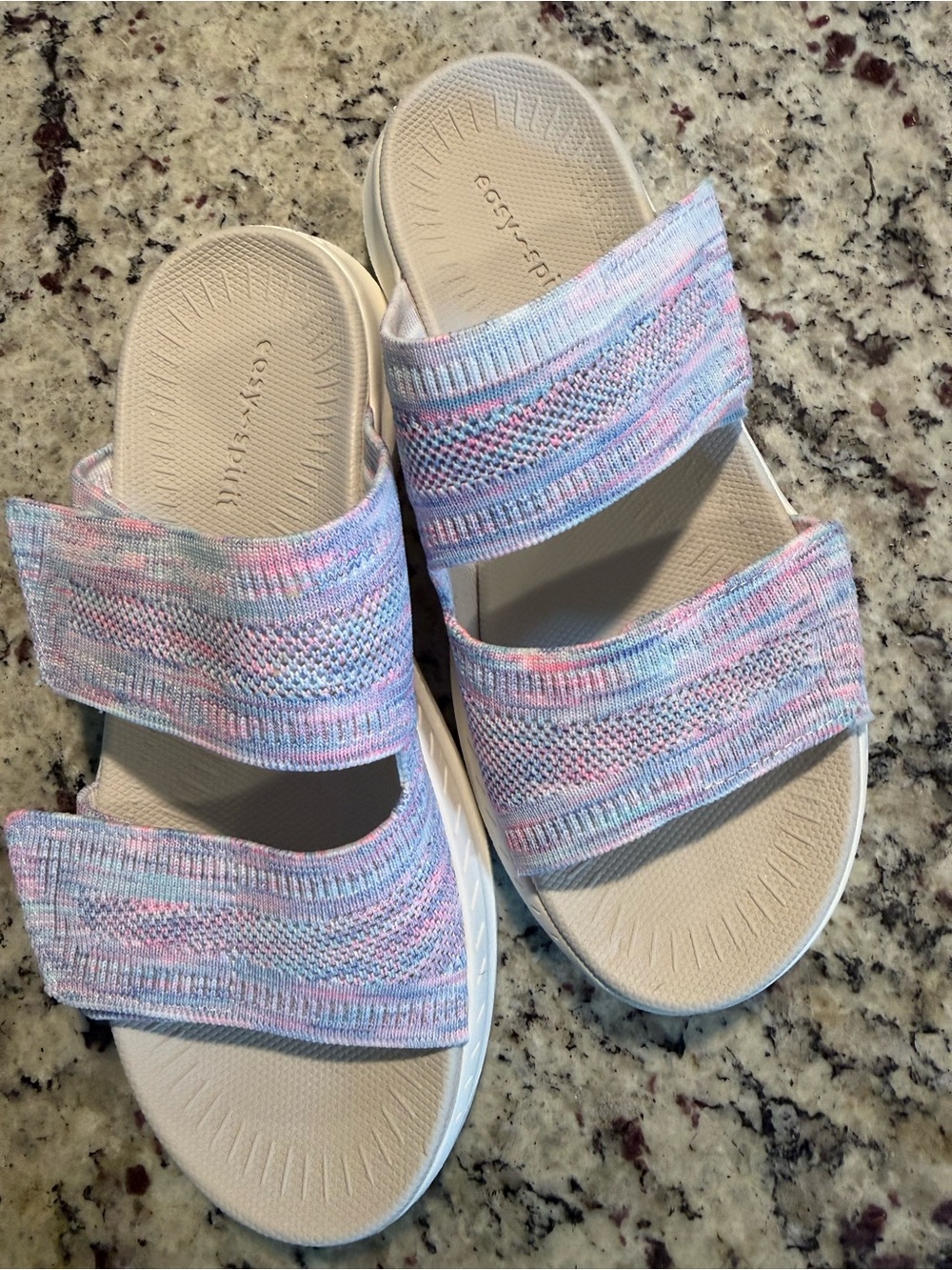 NWOT, Easy Spirit Knit Double-Strap Slide Sandals in Pastel Multi